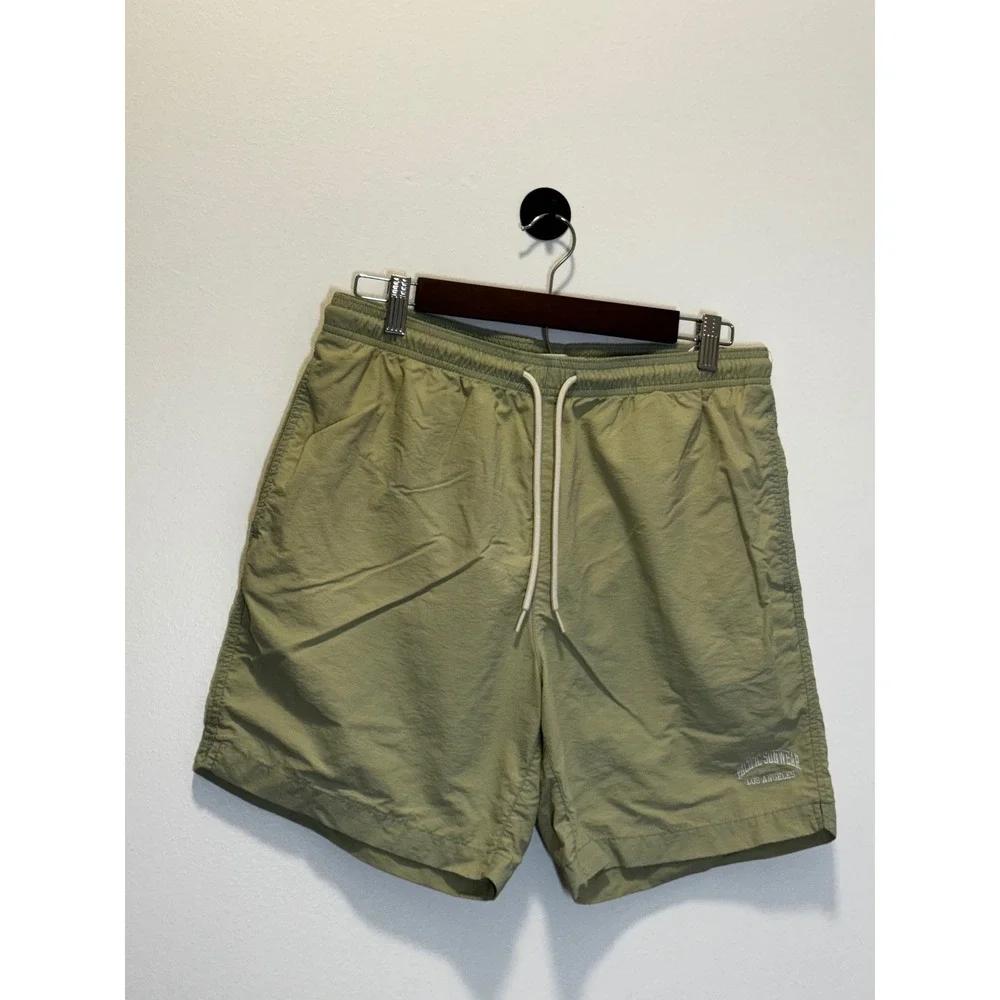 PacSun Los Angeles Mens Swim Trunks Olive Green Nylon Mesh Lined Shorts‎ Size M